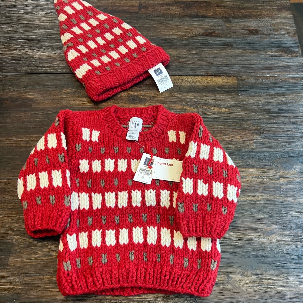 Hand Knit Infant Sweater and Hat